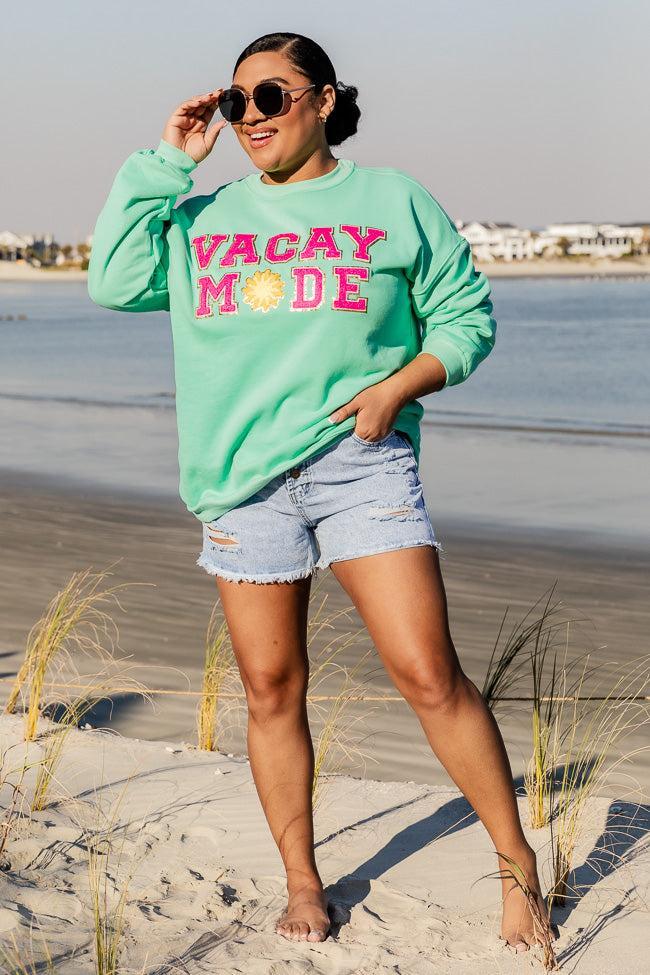 Vacay Mode Chenille Patch Lime Oversized Graphic Sweatshirt Product Image