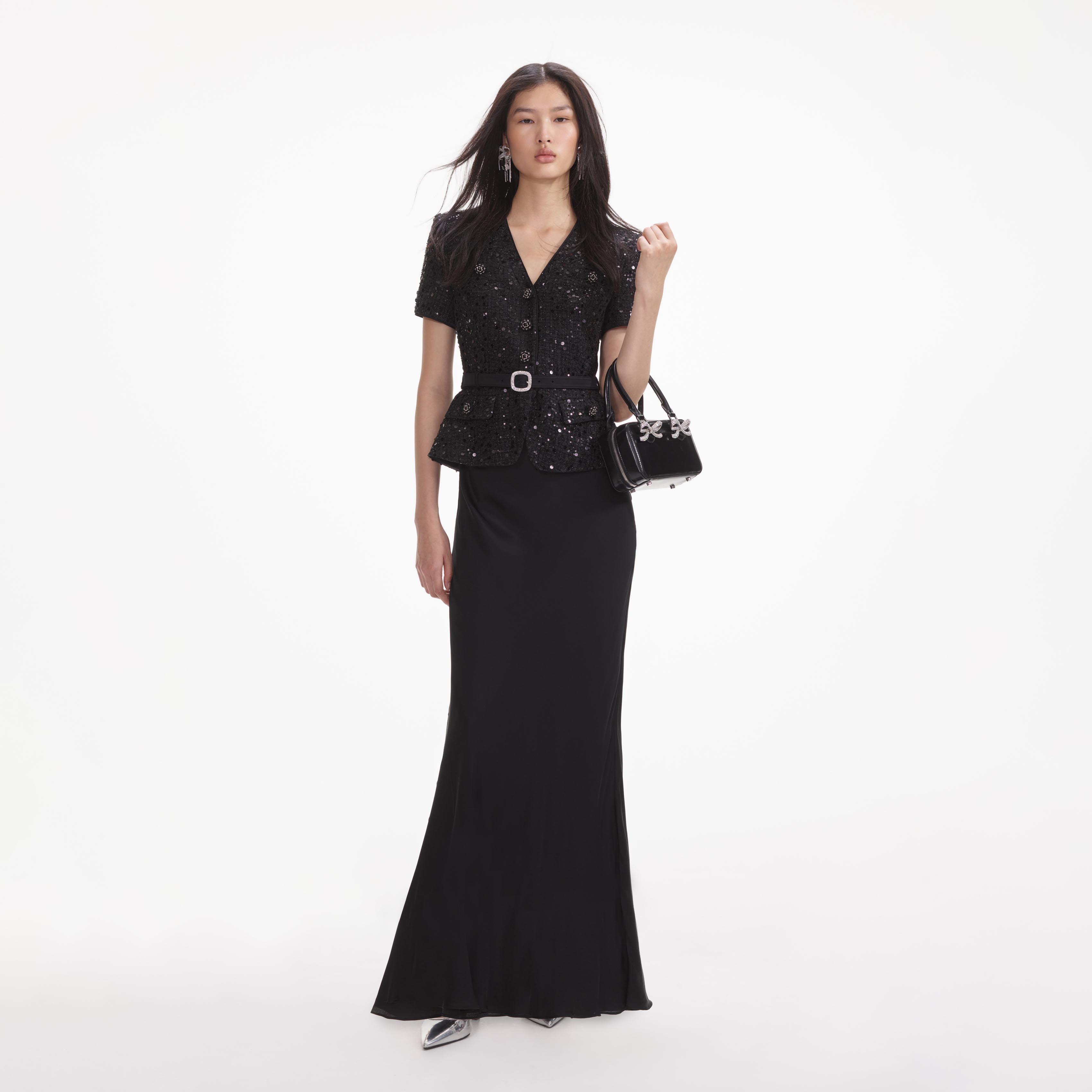 Black Sequin Boucle Maxi Dress Product Image