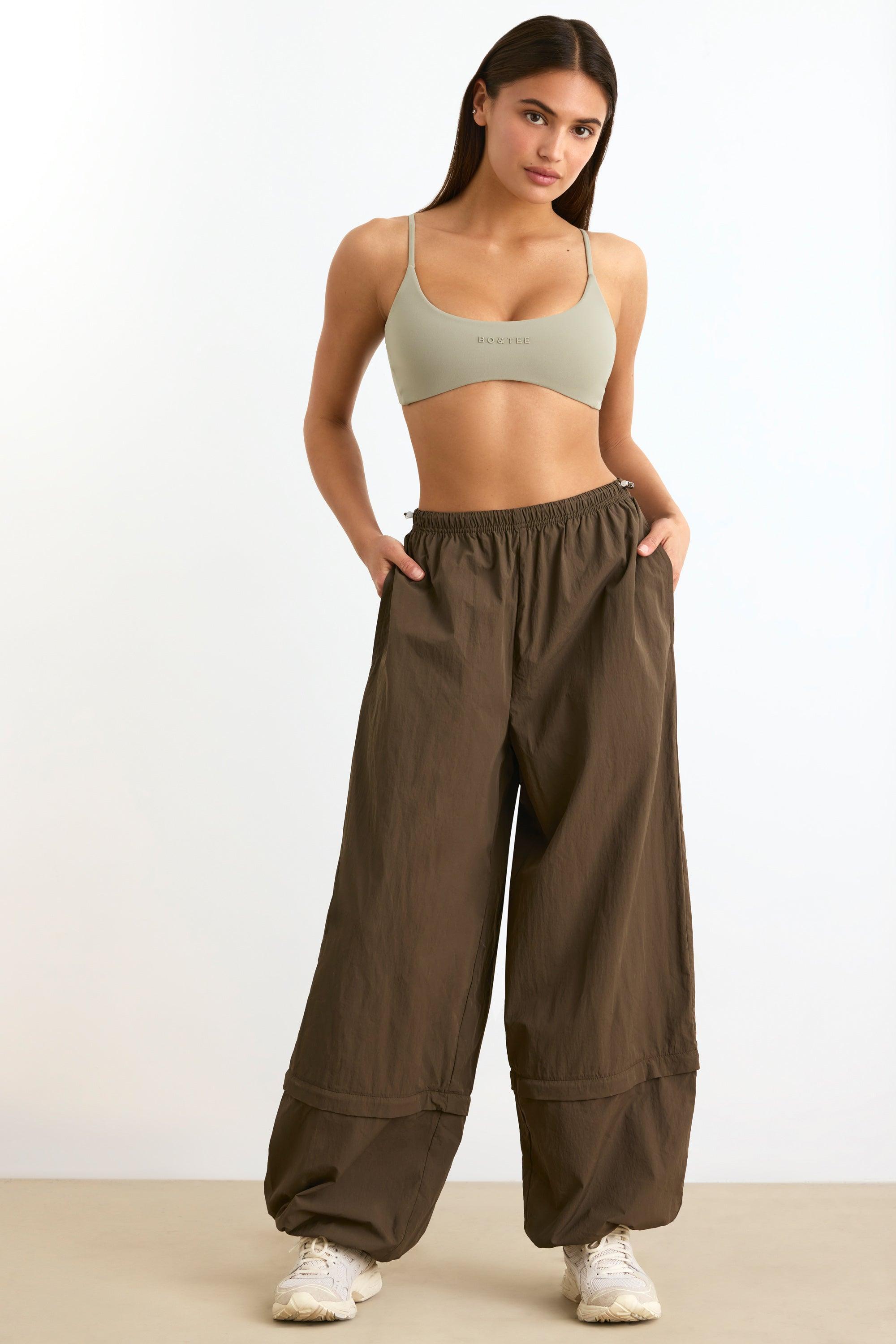 Convertible Wide Leg Track Pants in Espresso Product Image