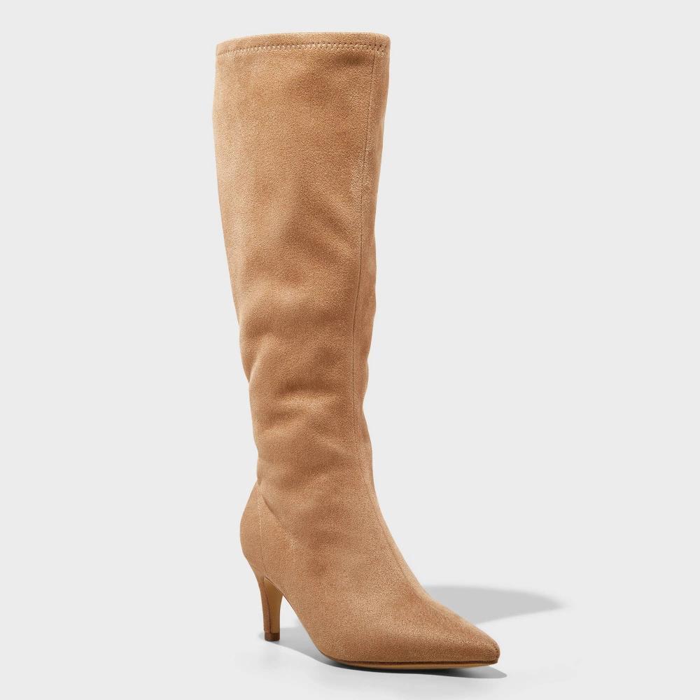 Womens Nelly Stiletto Mid Heel Tall Boots with Memory Foam Insole - A New Day Tan 5 Product Image