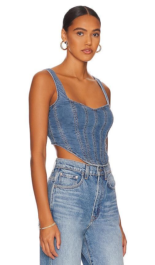 Bardot Denim Corset Bustier in Blue. - size 8 (also in 10, 12, 2) Product Image