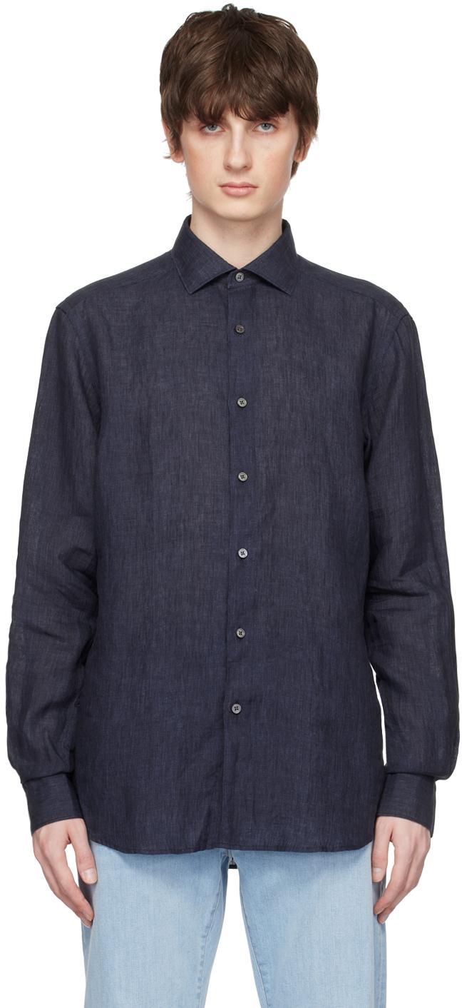 ZEGNA Navy Blue Pure Linen Long-sleeve Shirt Product Image