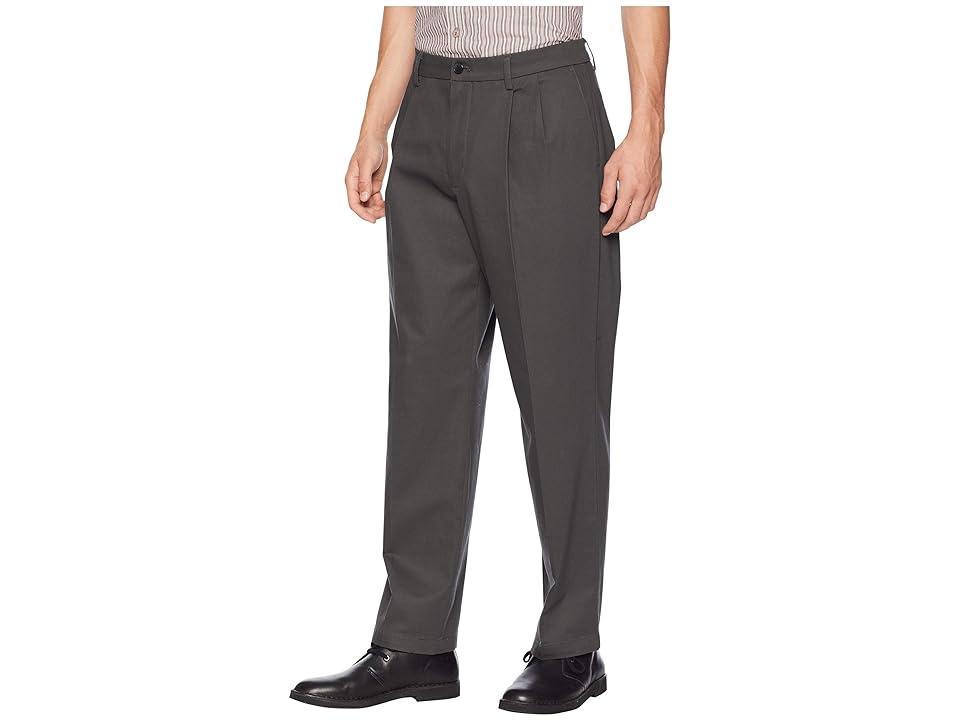 Mens Dockers Signature Khaki Relaxed-Fit Stretch Pleated Pants Dark Grey Product Image