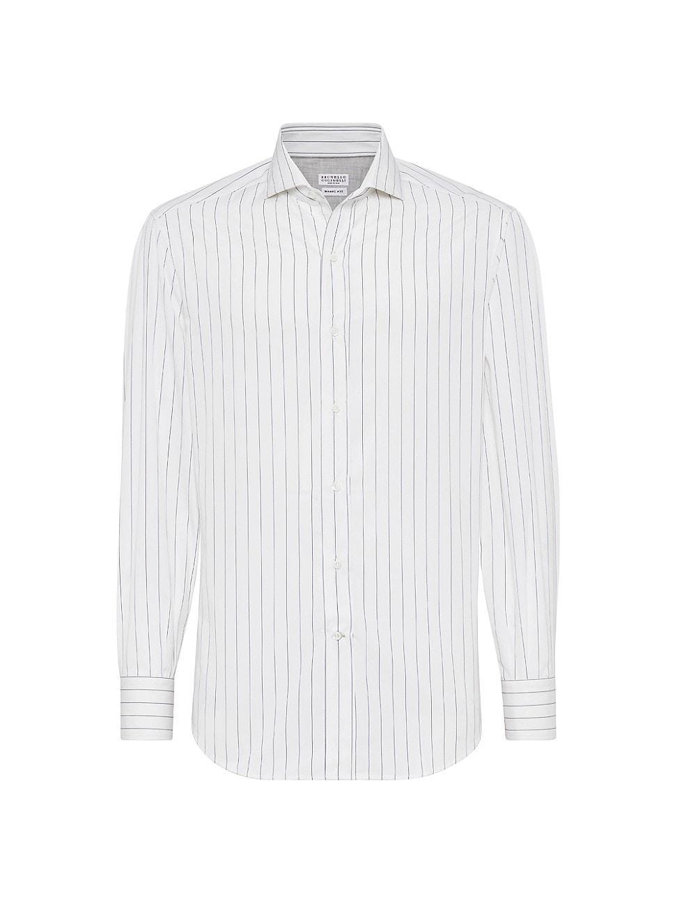 Mens Pinstripe Poplin Basic Fit Shirt with Spread Collar Product Image