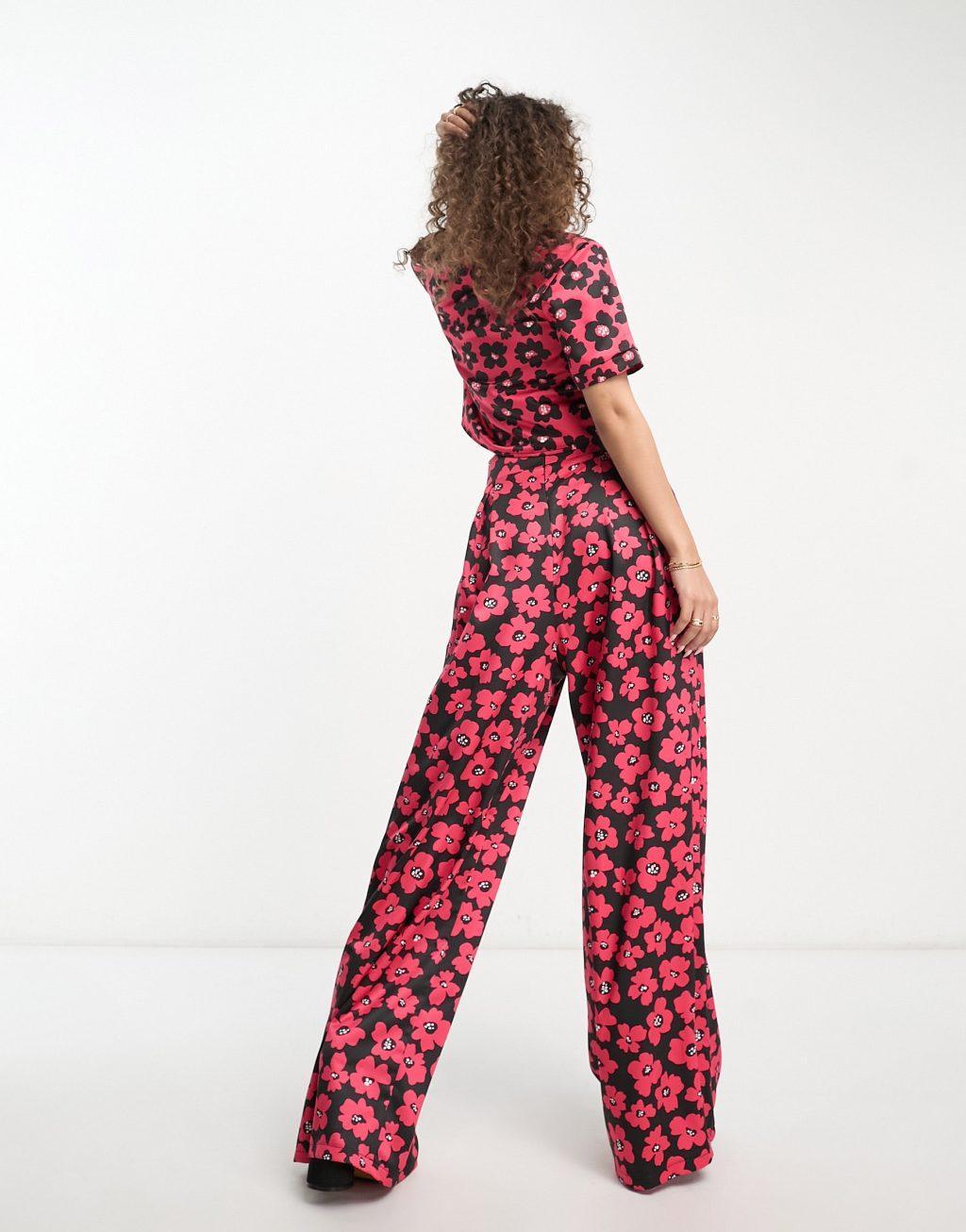 Flounce London wide leg pants in red and black floral - part of a set Product Image