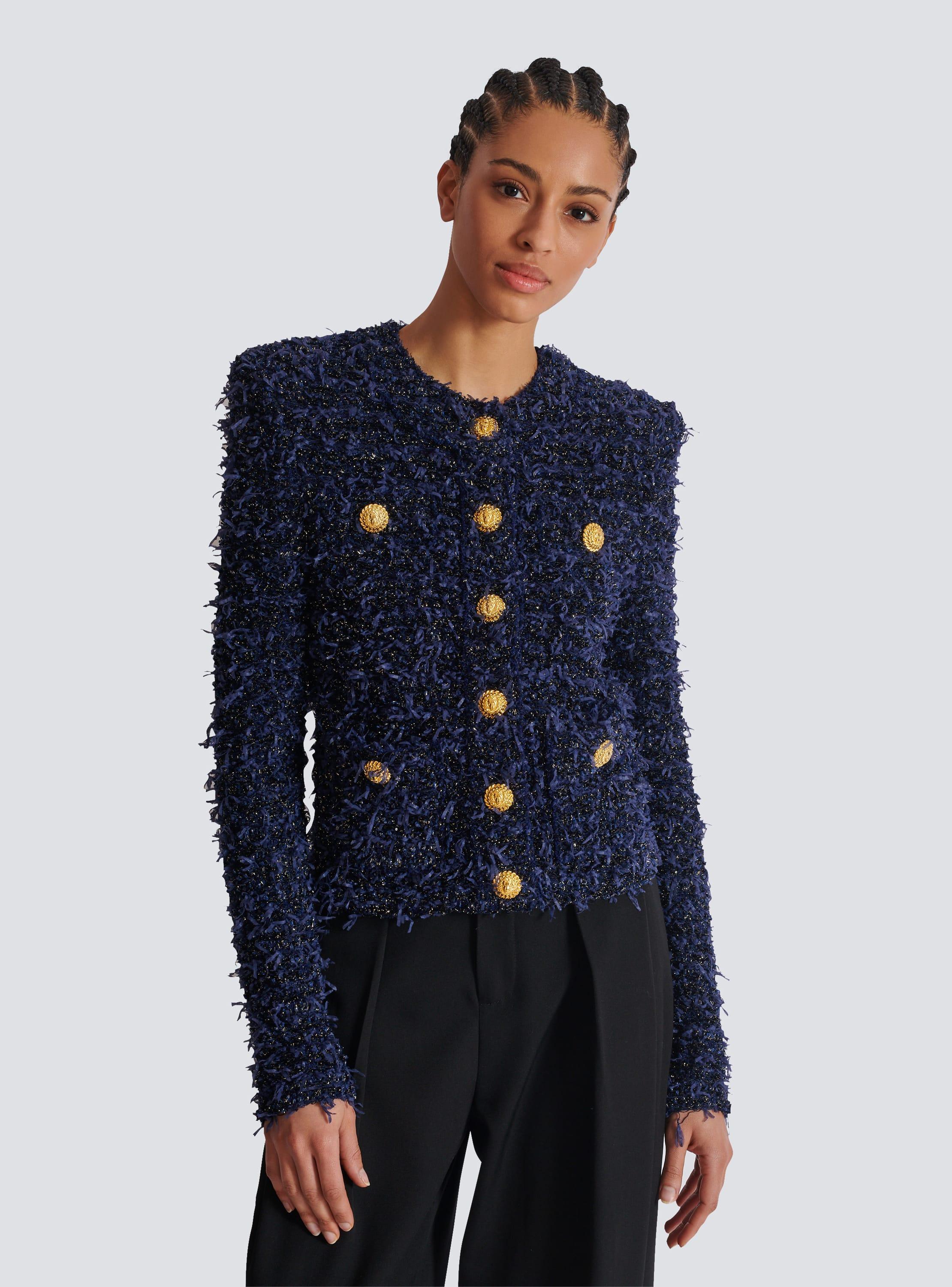 Cropped tweed knit jacket Product Image