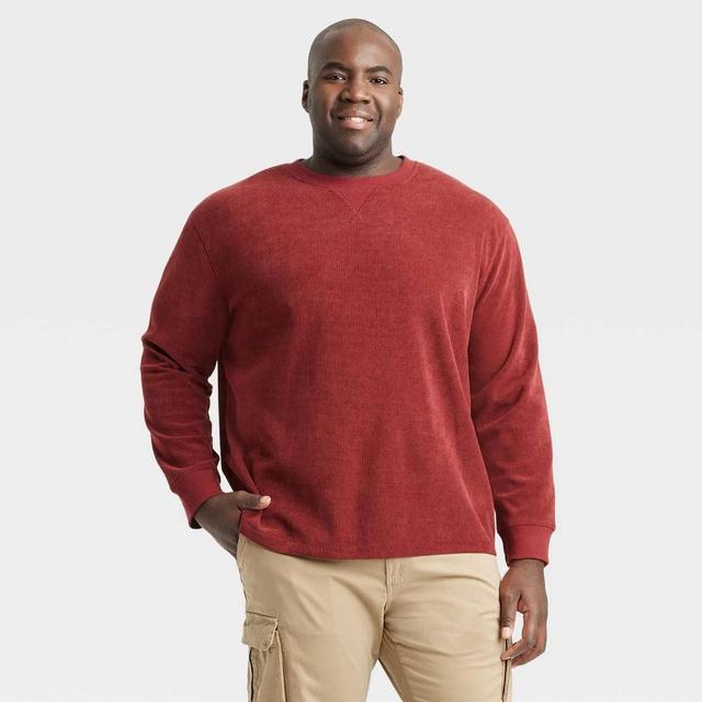 Mens Big & Tall Long Sleeve Textured Crewneck T-Shirt - Goodfellow & Co Maroon 4XLT Product Image