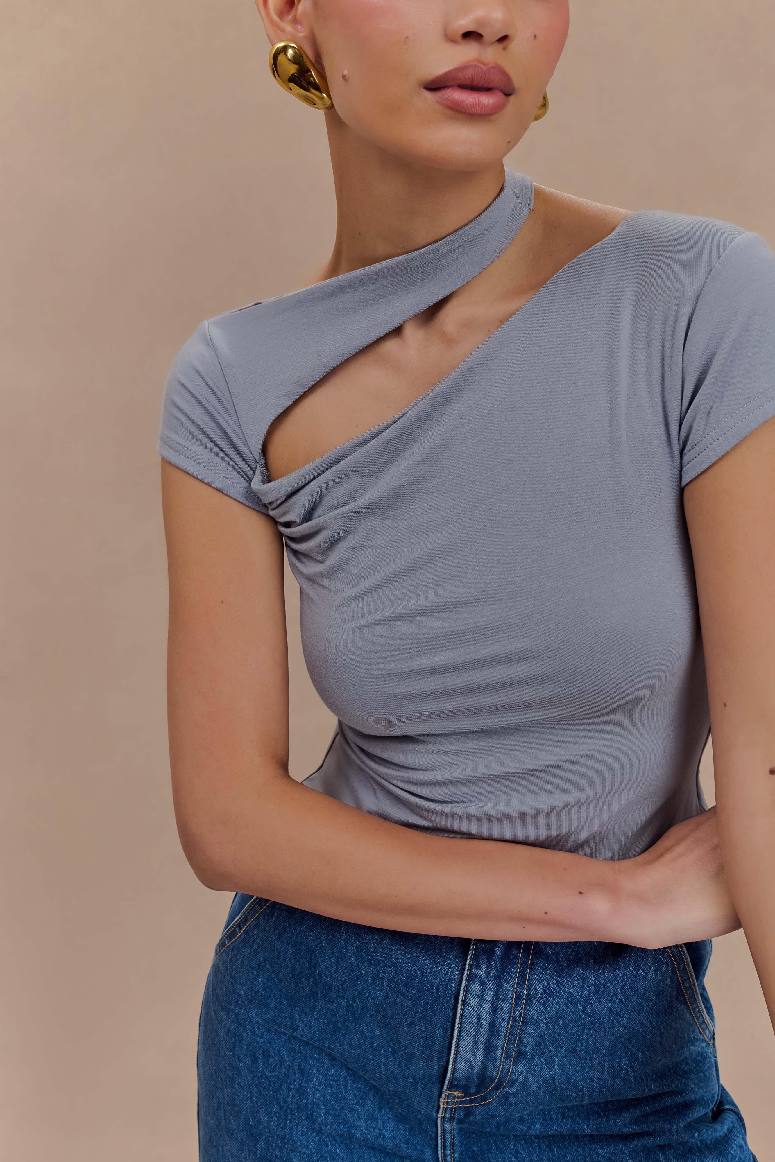 Aurelie Cut Out Short Sleeve Top - Slate Grey Product Image