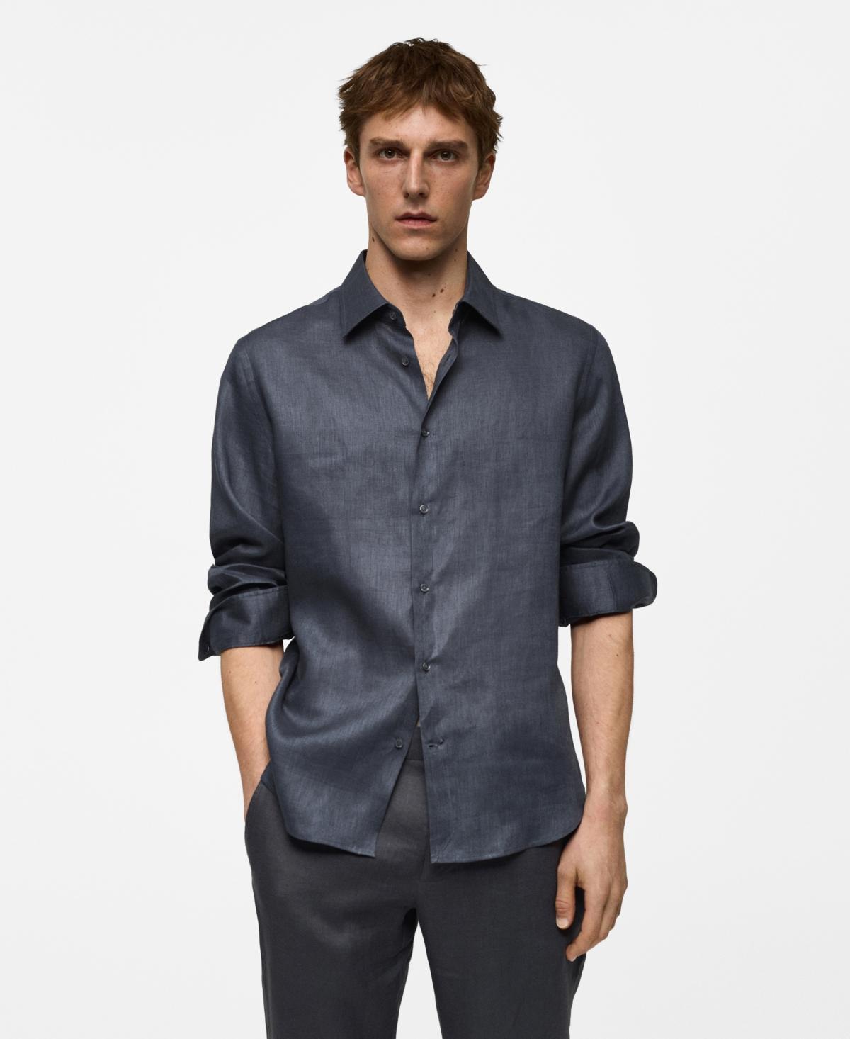 MANGO MAN - 100% linen regular-fit shirt whiteMen Product Image