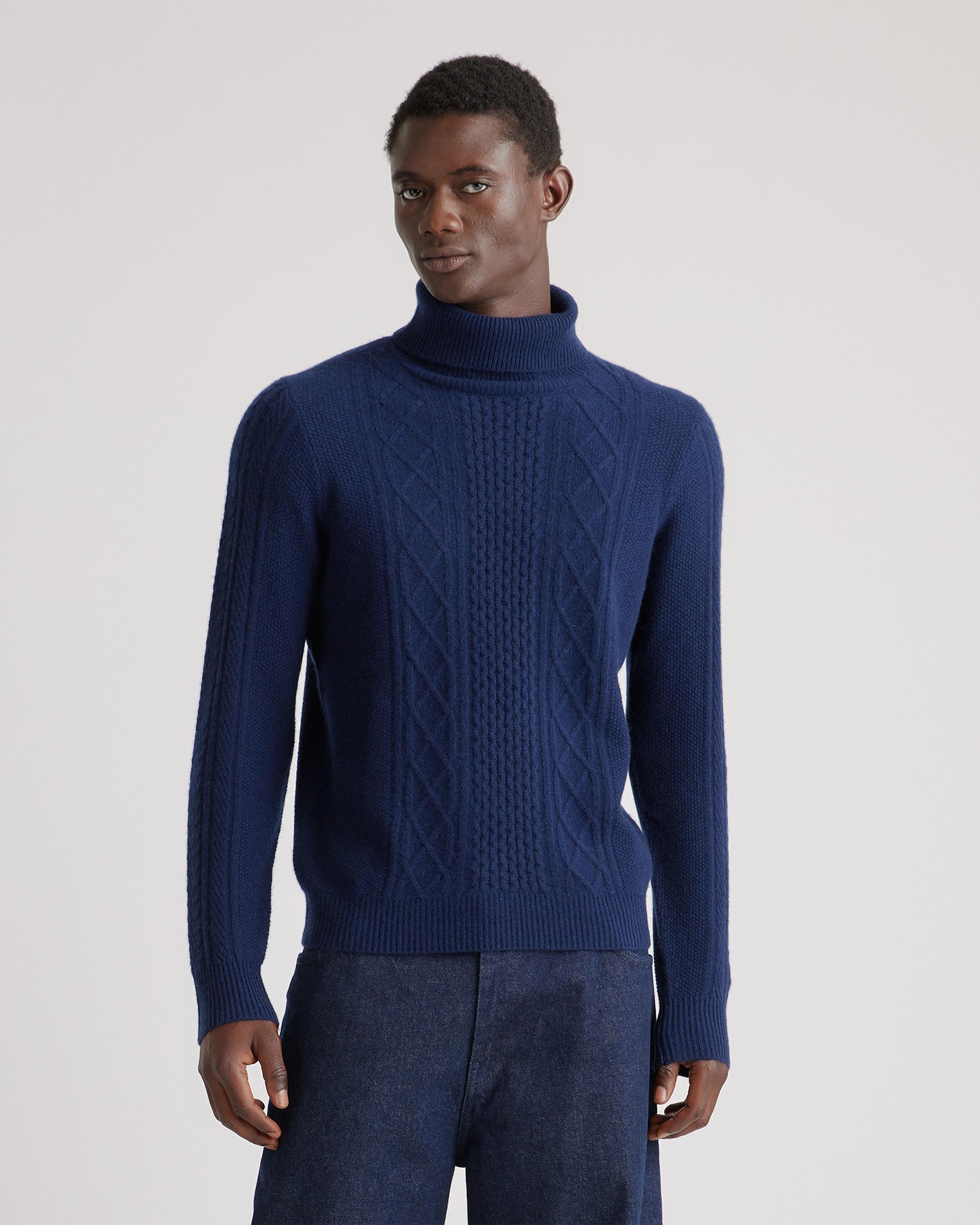 Mens Mongolian Cashmere Cable Turtleneck Sweater in Navy, Size Small by Quince Product Image