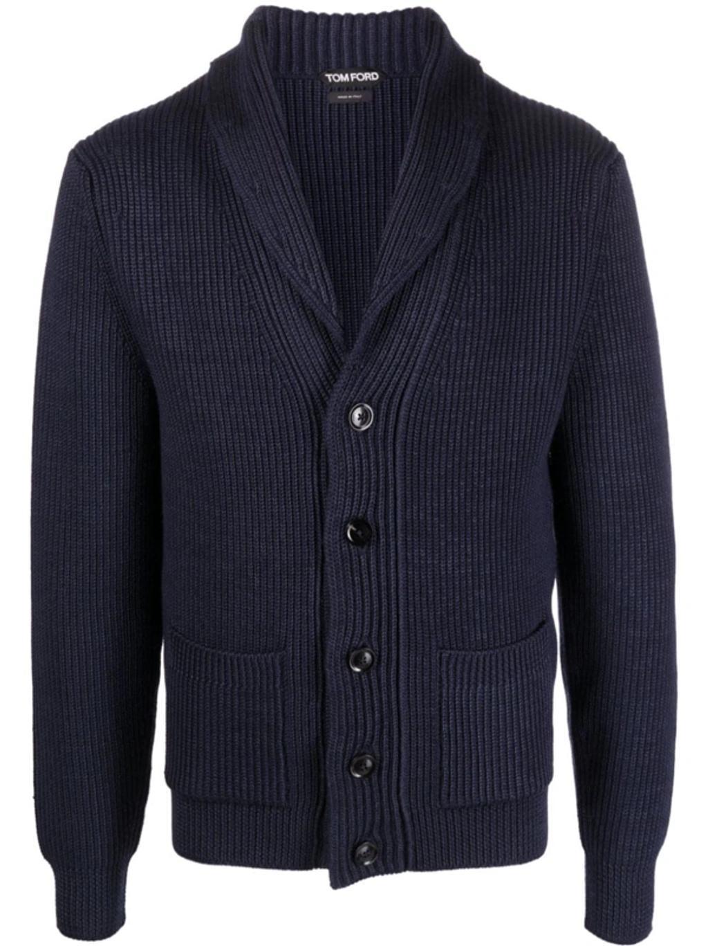 V-neck Knitted Cardigan In Blue Product Image