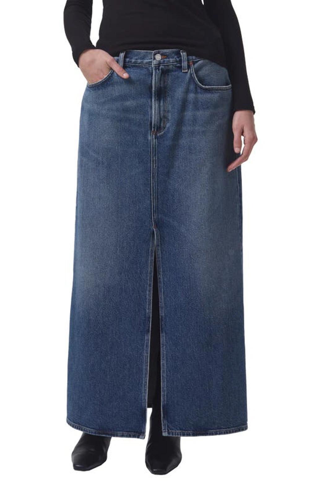 Leif Low-slung Denim Maxi Skirt In Medium Wash product image