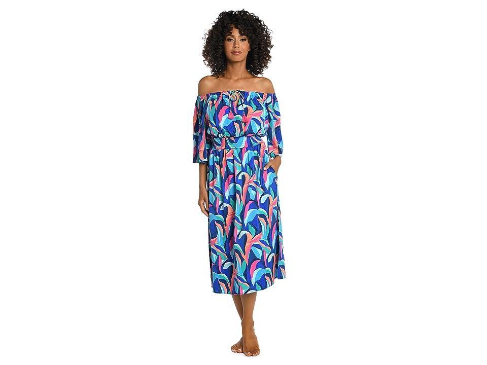 La Blanca Painted Leaves Off-the-Shoulder Midi Dress Women's Swimwear Product Image