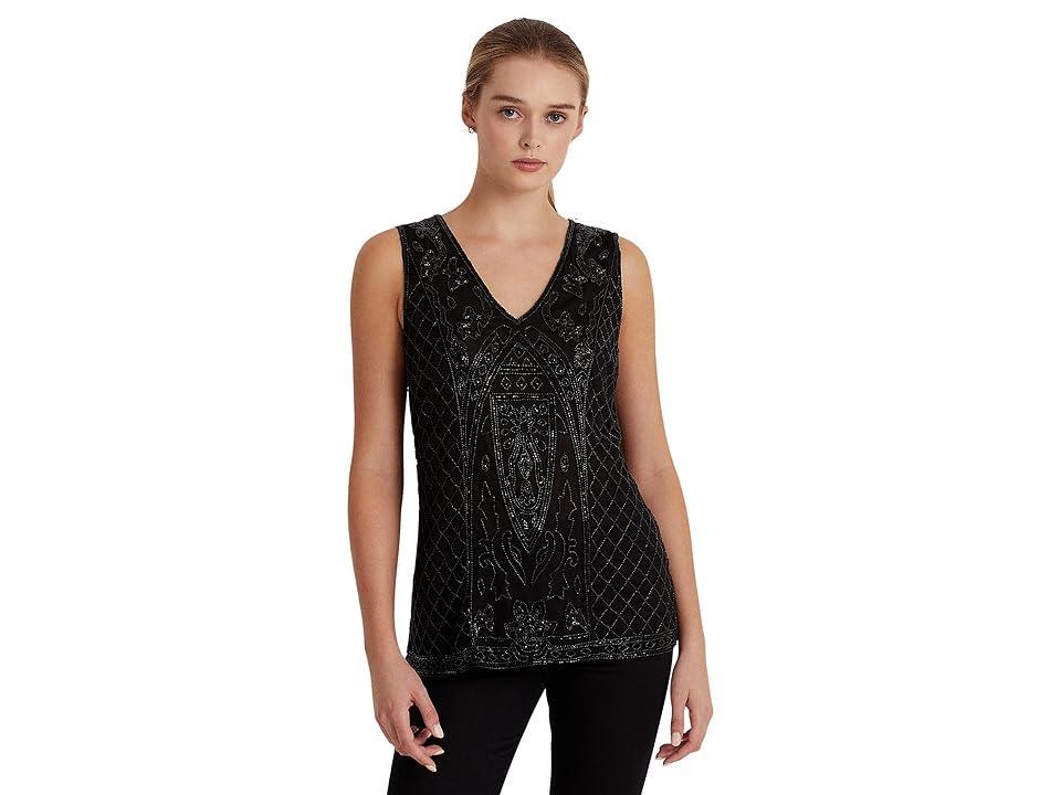 LAUREN Ralph Lauren Beaded Tulle Sleeveless Blouse (Polo ) Women's Clothing Product Image