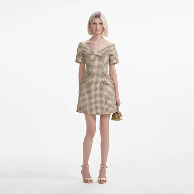 Gold Boucle Open Neck Mini Dress Product Image