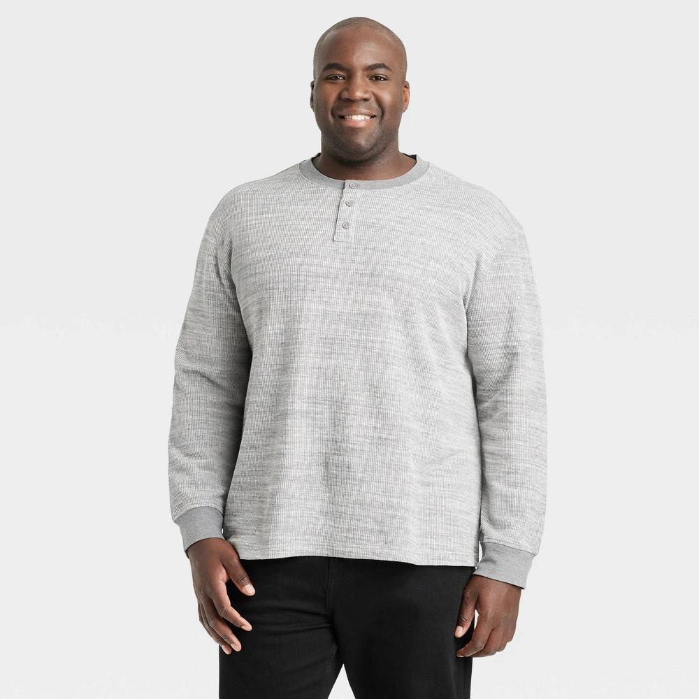 Mens Big & Tall Long Sleeve Textured Henley T-Shirt - Goodfellow & Co Charcoal 4XLT Product Image