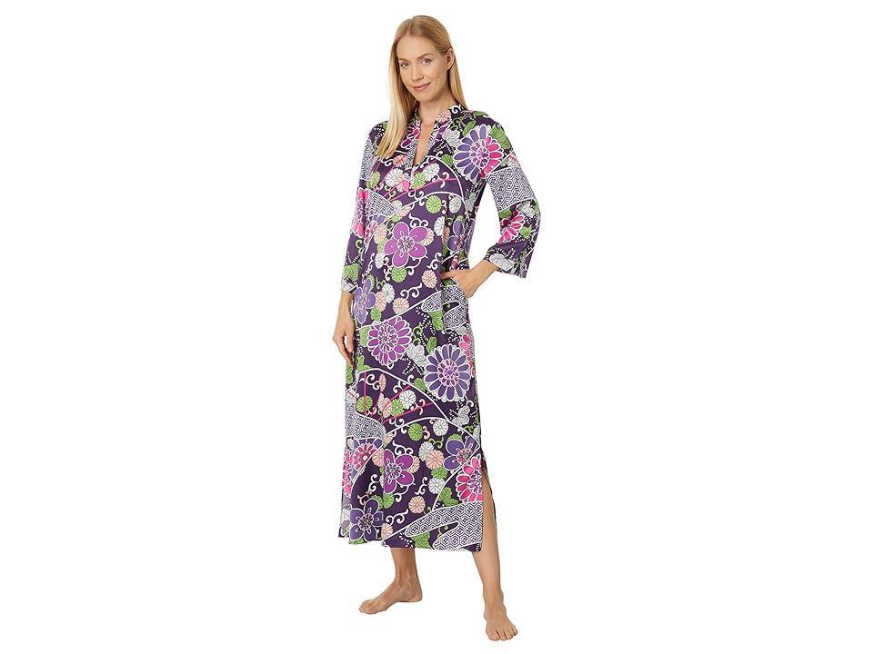 N by Natori Satin Floral 34 Sleeve Split V Product Image