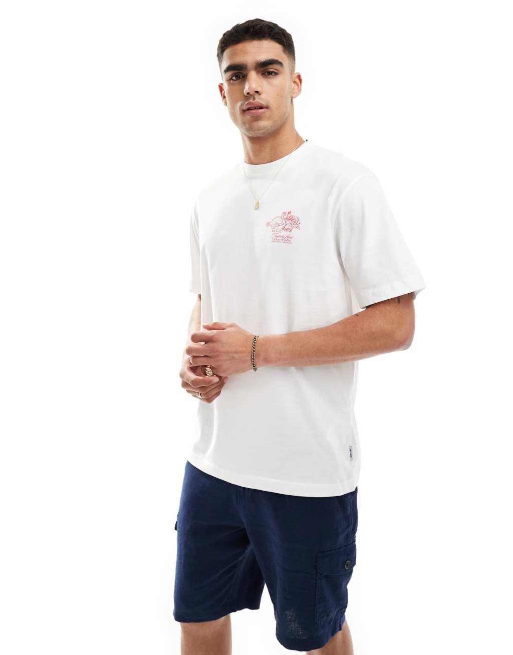 ONLY & SONS relaxed fit T-shirt with toujours frais back print in off white Product Image