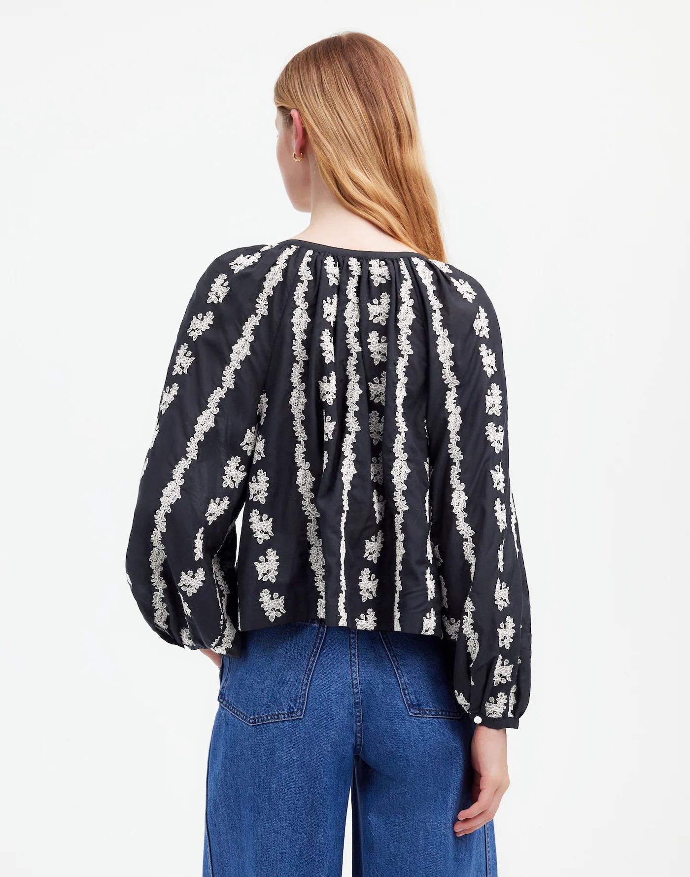 Embroidered Puff-Sleeve A-Line Top Product Image