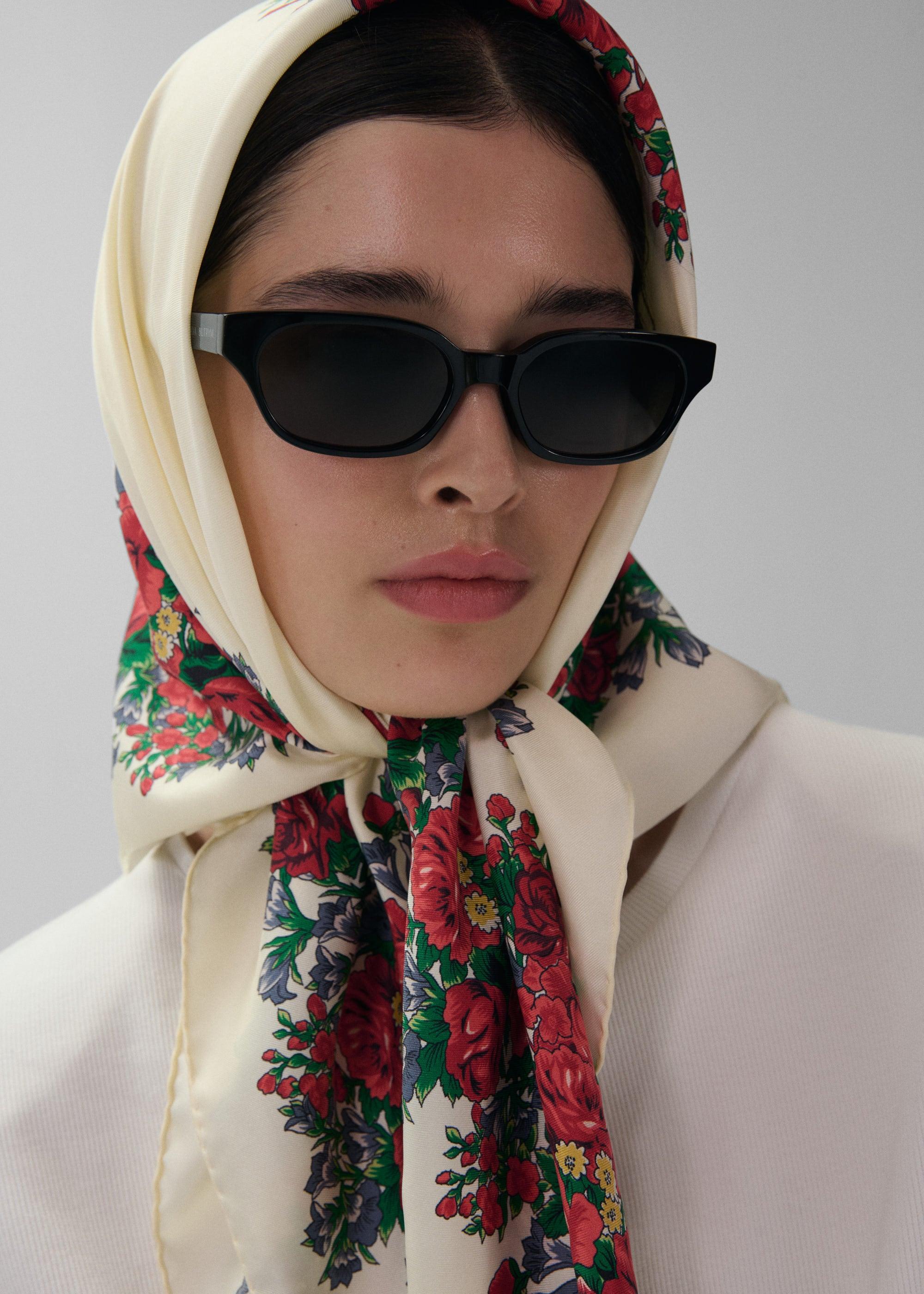 Folk floral print scarf in cream Product Image