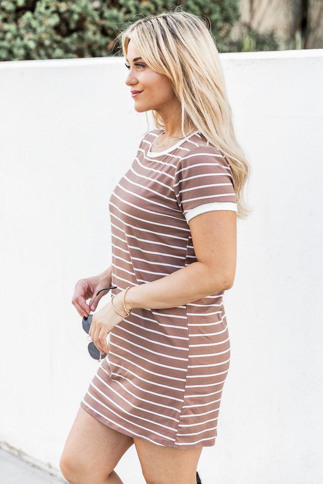 Blissful Days Brown And White Striped T-shirt Dress Product Image