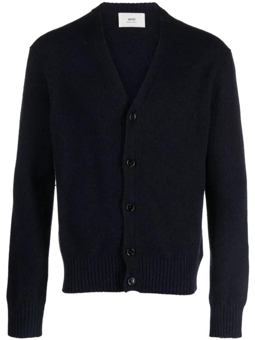 AMI ALEXANDRE MATTIUSSI Men's Ami De Coeur V-neck Cashmere Cardigan In Blue Product Image