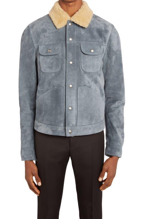 TOM FORD Calfskin Suede Trucker Jacket with Genuine Shearling Trim Product Image