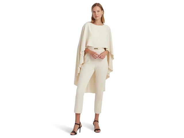 Lauren Ralph Lauren Belted Cape Georgette Jumpsuit (Mascarpone Cream) Women's Dress Product Image