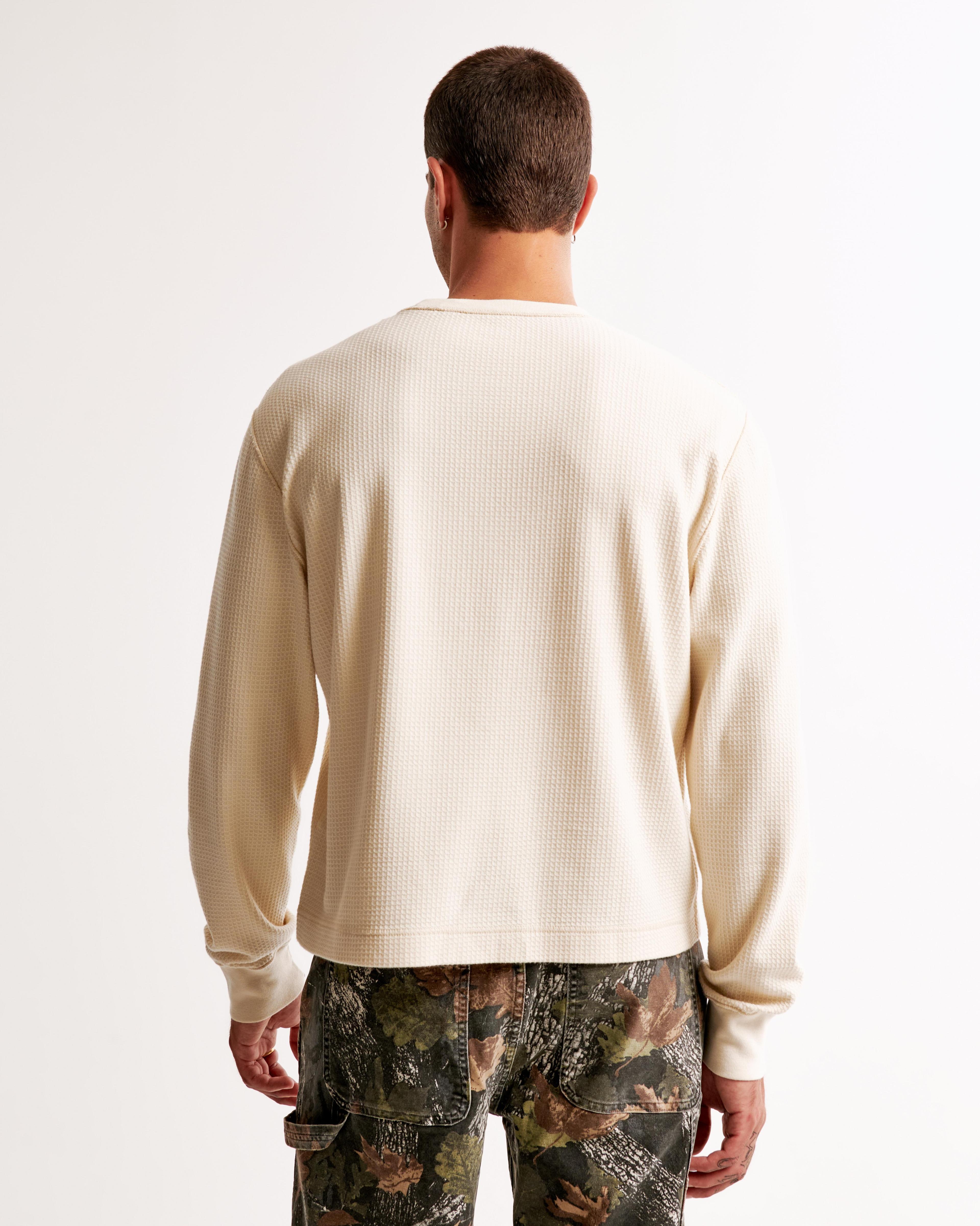 Long-Sleeve Grid Waffle Cropped Tee Product Image