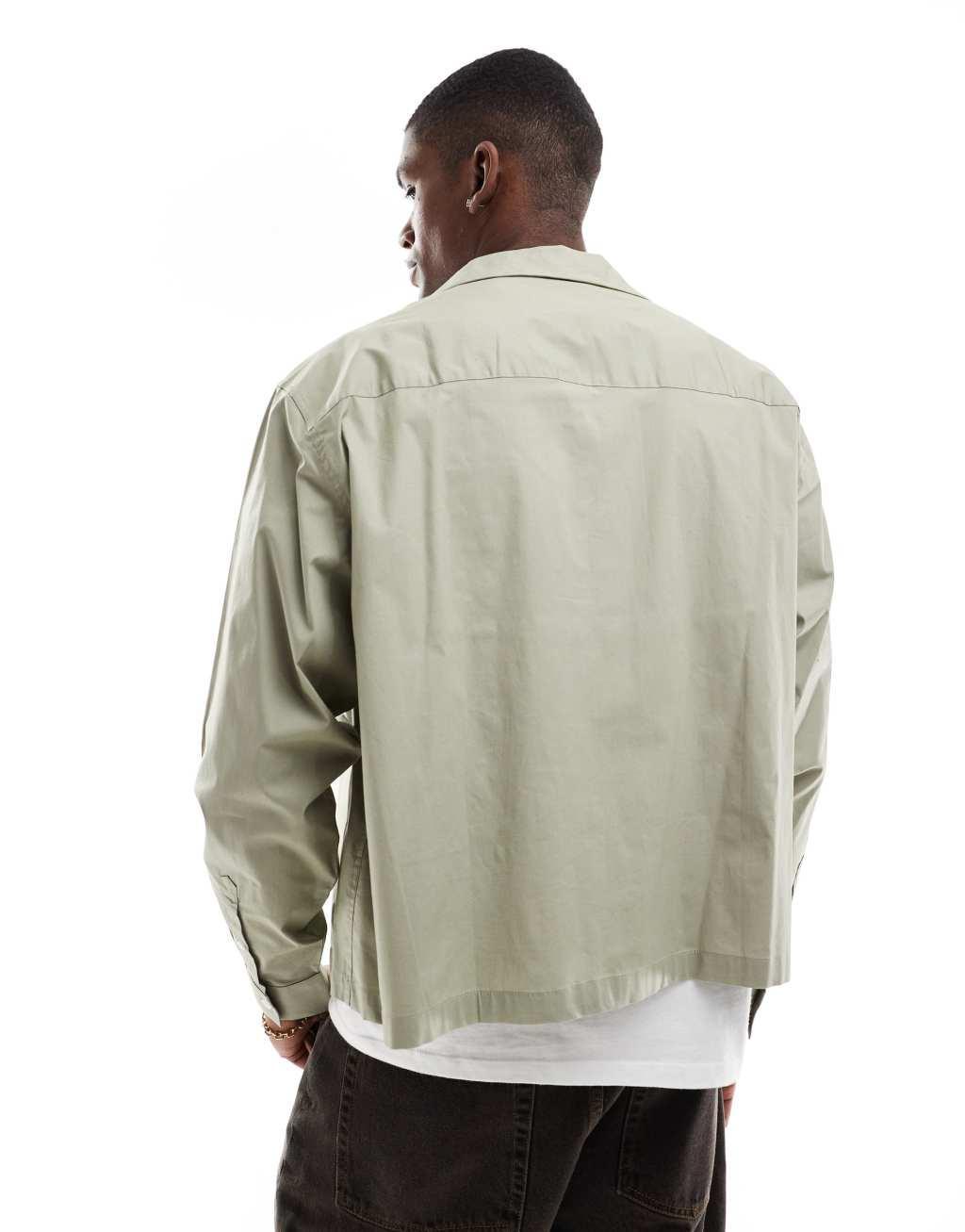 ASOS DESIGN boxy oversized poplin shirt with deep revere in pale green Product Image