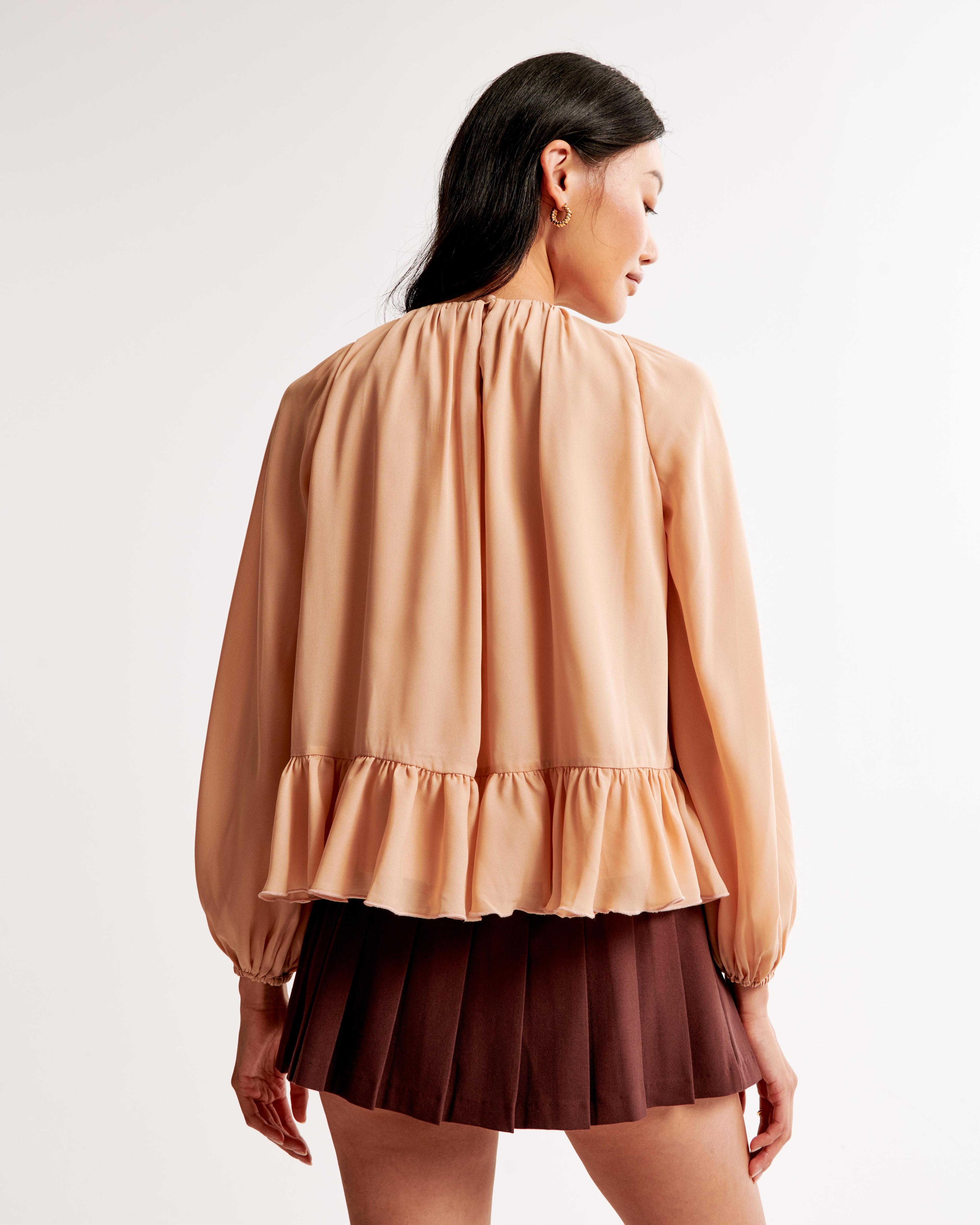 Long-Sleeve Chiffon High-Neck Top Product Image