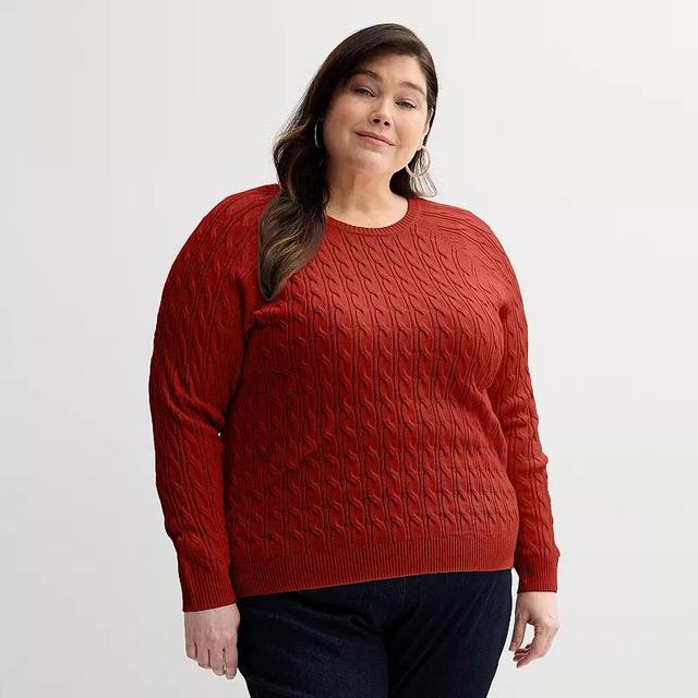 Plus Size Croft & Barrow The Extra Soft Cabled Crew Neck Sweater, Womens Product Image