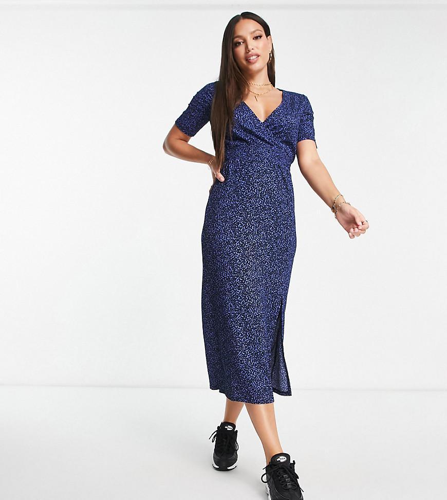 New Look Tall shirred waist midi dress in blue animal Product Image