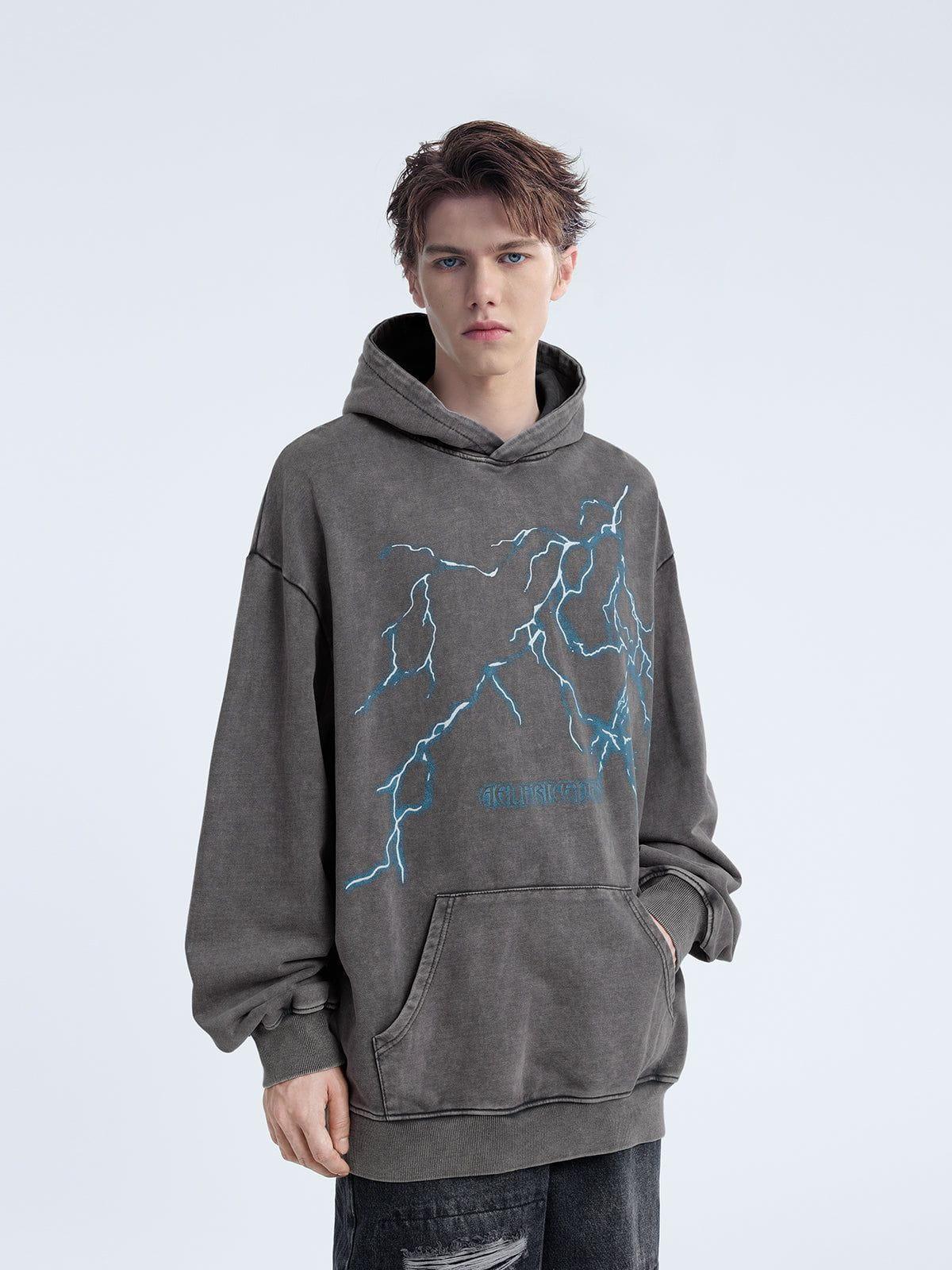 Aelfric Eden Washed Lightning Print Hoodie Product Image