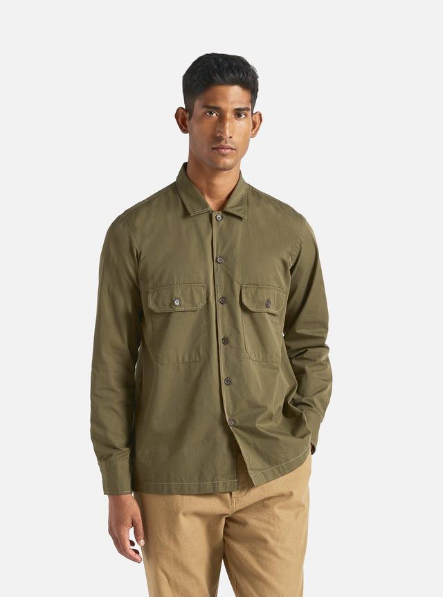 Universal Works L/S Utility Shirt in Olive Military Shirting Product Image