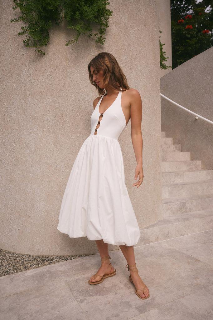 High Tide Halter Midi Dress White Product Image