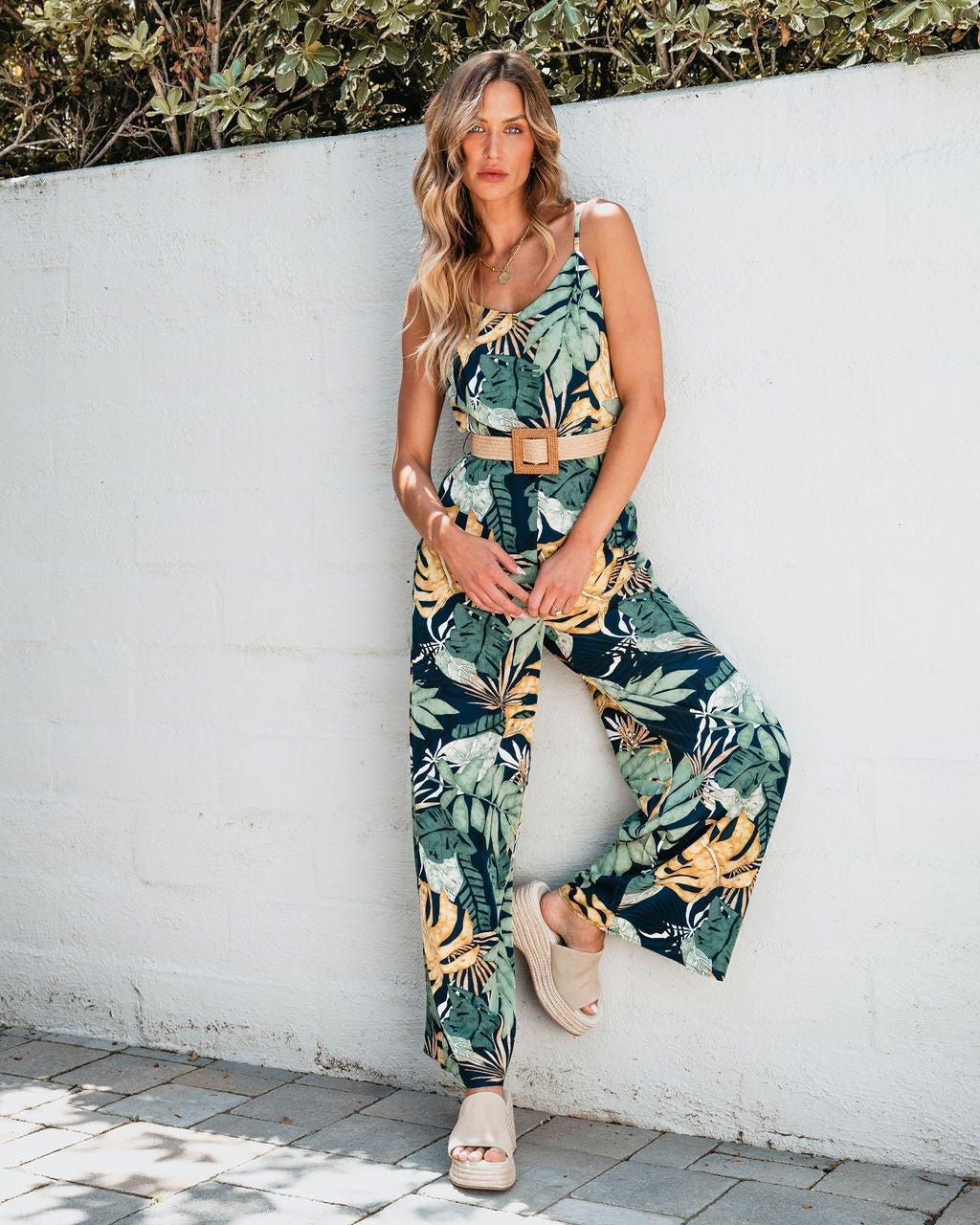 Multi Tropical Print Belted Jumpsuit - FINAL SALE Product Image