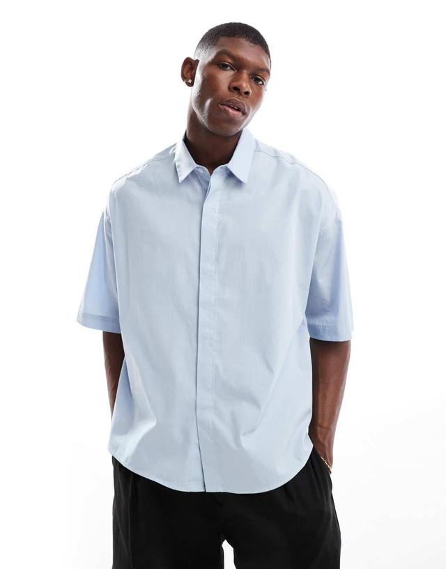 ASOS DESIGN oversized boxy clean shirt in light blue Product Image