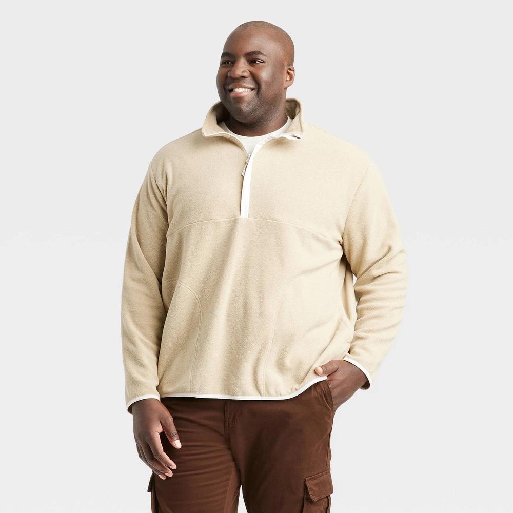 Mens Big & Tall Polar Fleece Half Zip Sweatshirt - Goodfellow & Co Tan 3XLT Product Image