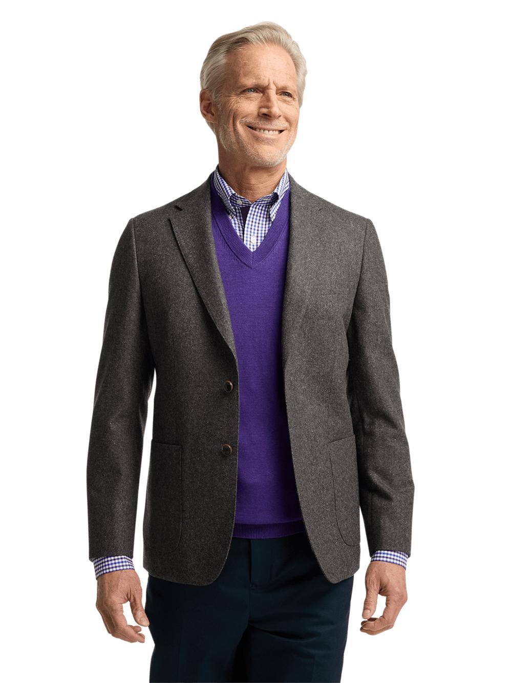 Wool Blend Donegal Single Breasted Notch Lapel Sport Coat - Charcoal Product Image