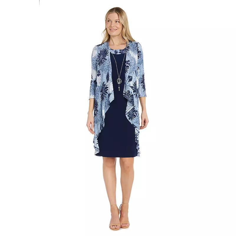 R & M Richards Womens Flyaway-Airbrush Puff-Print Jacket & Necklace Dress Product Image