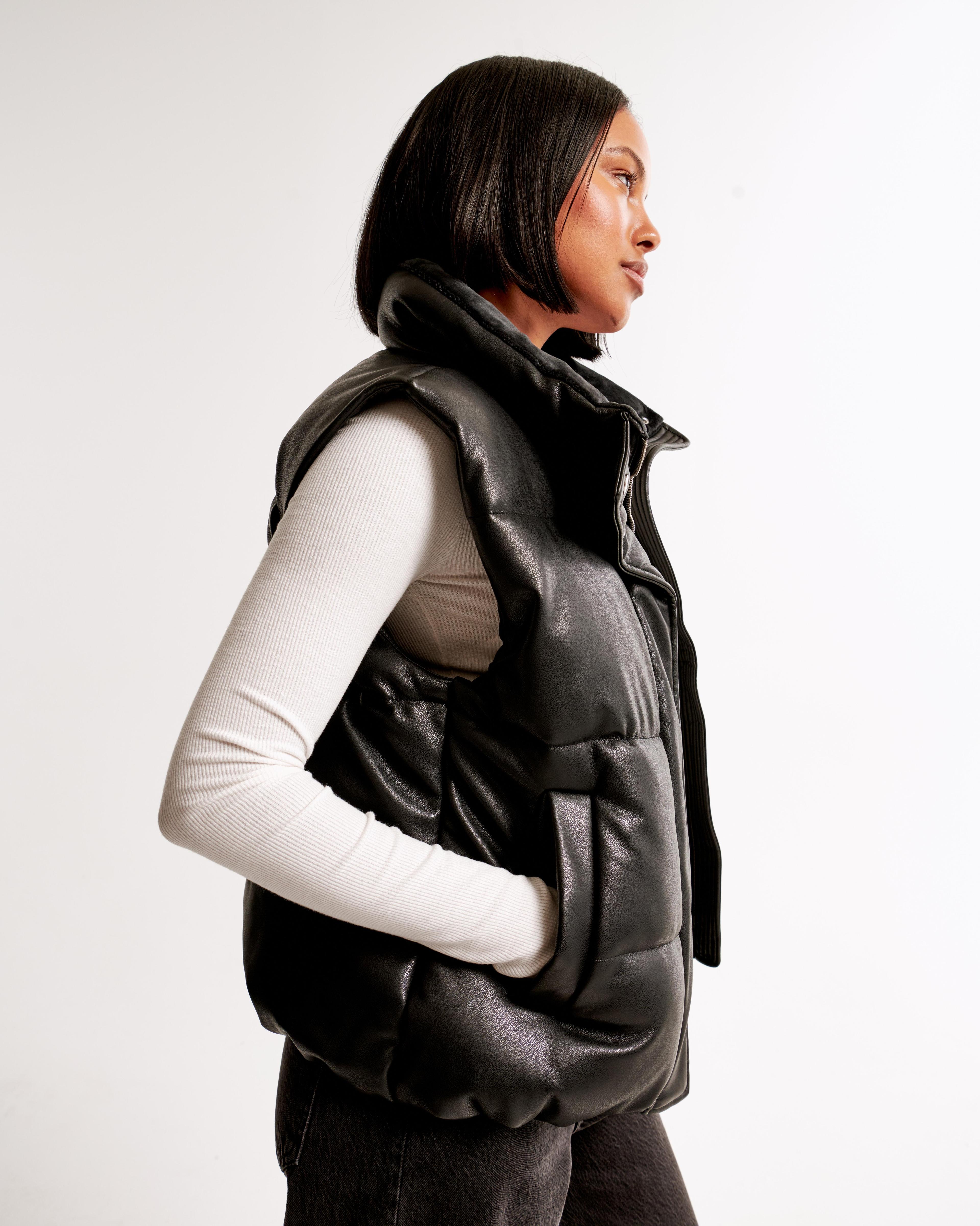 Vegan Leather Puffer Vest Product Image