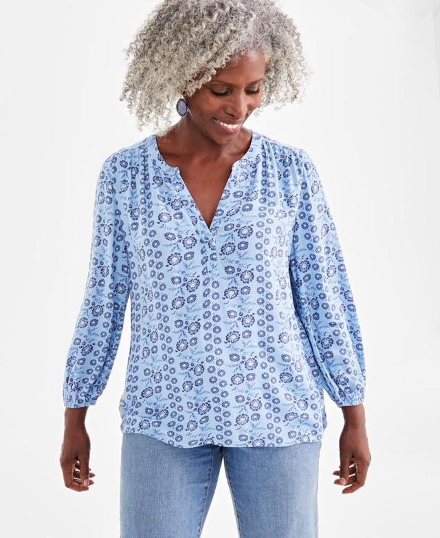 Style & Co Womens Printed Drapey Popover Blouse, Created for Macys Product Image