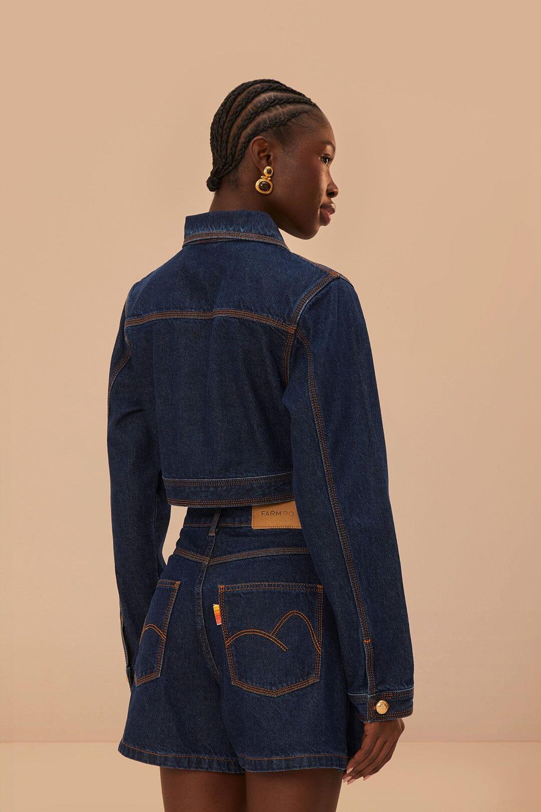 Dark Denim Cropped Jacket, DENIM / XS Product Image