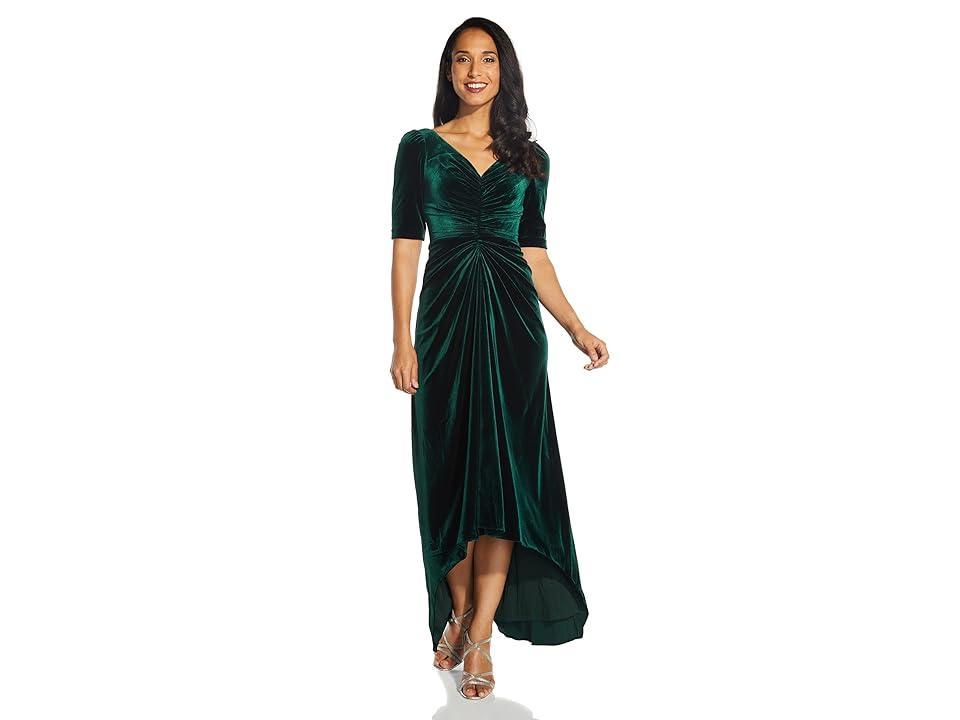 Adrianna Papell Ruched Velvet High-Low Gown Product Image