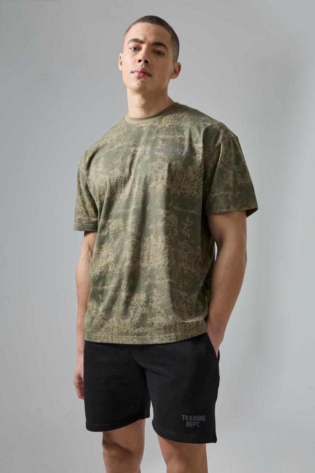 Mens Green Active Training Dept Camo Tshirt & Short Set, Green Product Image