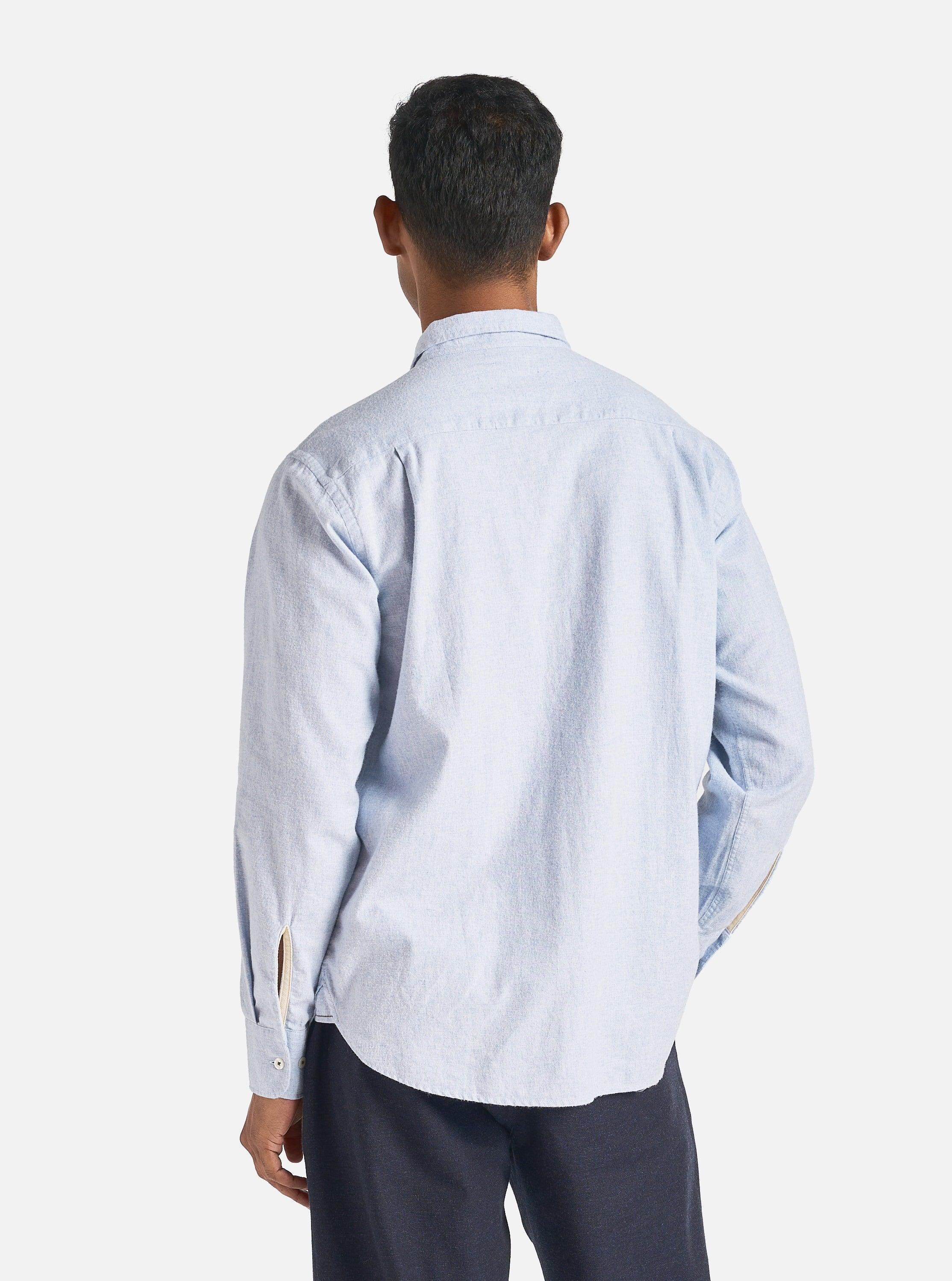 Universal Works Square Pocket Shirt in Blue Brushed Flannel Product Image