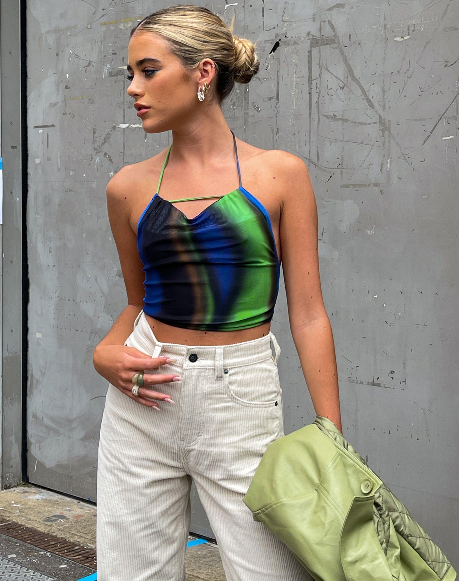 MOTEL X OLIVIA NEILL Salet Crop Top in Solarized Green and Blue Product Image