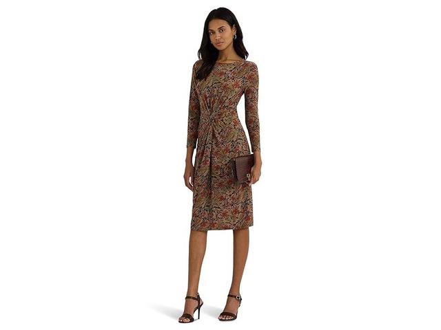 Lauren Ralph Lauren Floral Twist-Front Stretch Jersey Dress (Cream ) Women's Dress Product Image