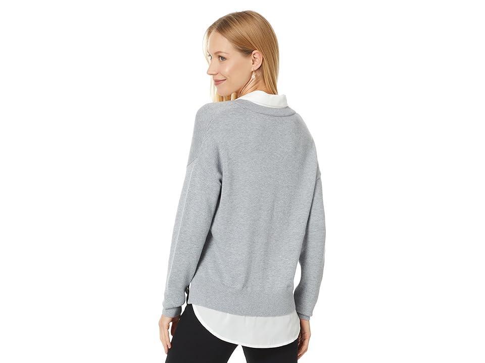 Elliott Lauren Modal Knits - Double layer V-neck sweater with shirting (Heather Grey) Women's Sweater Product Image